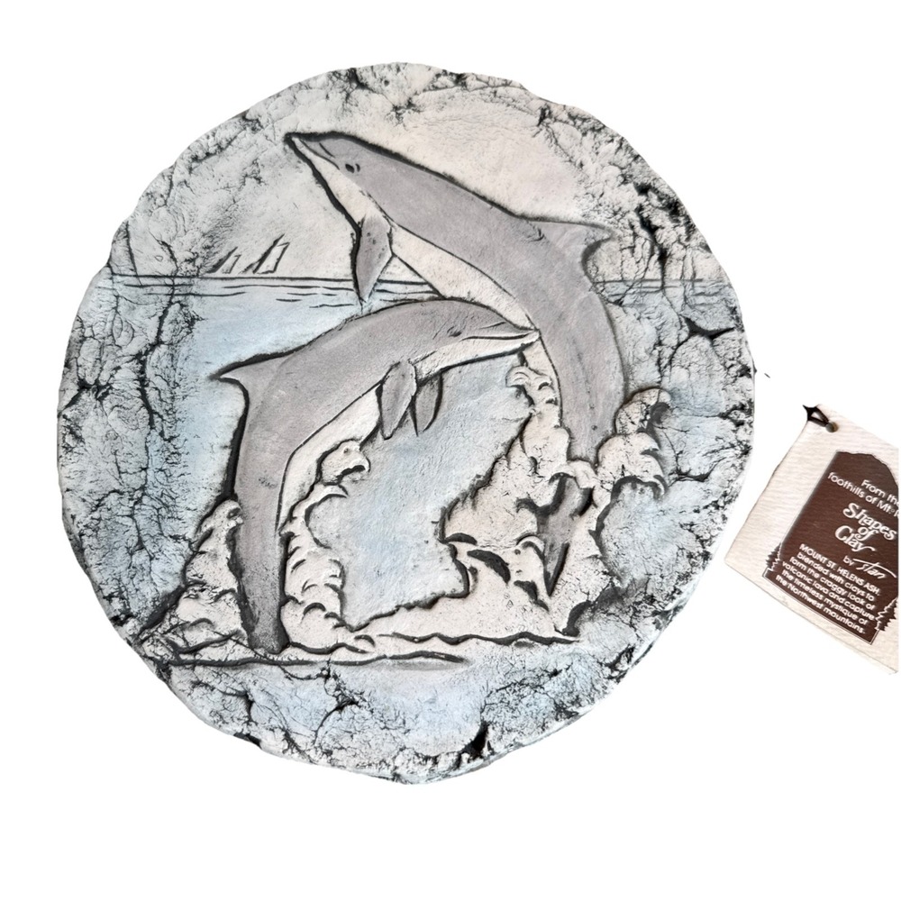 Dolphin Shapes of Clay by Stan Handcrafted from Mt. St. Helen Ash Signed Tagged